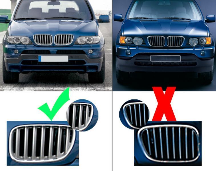 Решітки радіатору BMW X5 E53 Рестайлінг Однореберні Чорний Глянець 701 фото